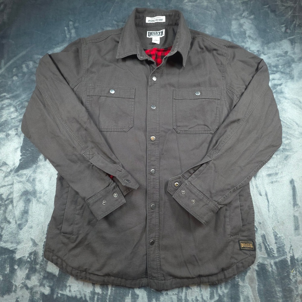 Duluth Trading Co Original Fire Hose Flannel Lined Shirt Jacket Gray Mens Large